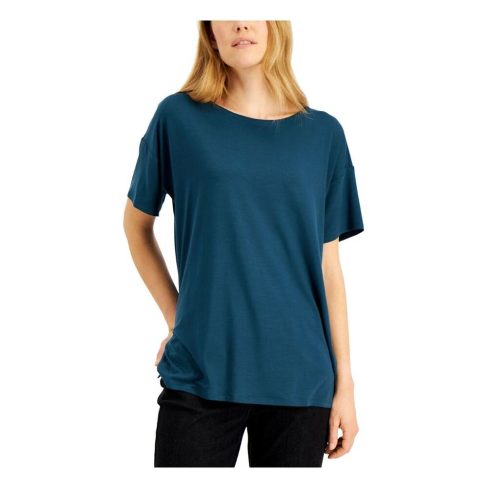 EILEEN FISHER Womens Green Stretch Short Sleeve Scoop Neck T-Shirt XL